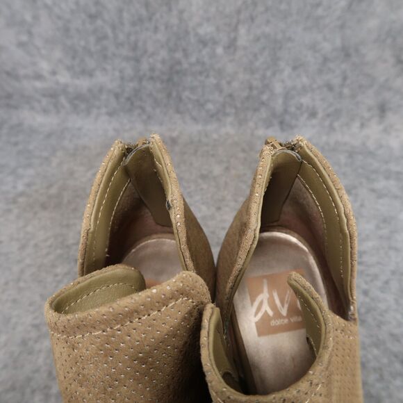 Dolce Vita Shoes Womens 7.5 Bootie Fashion Open Toe Cutout Chunky Heel Olive Zip - Picture 14 of 15